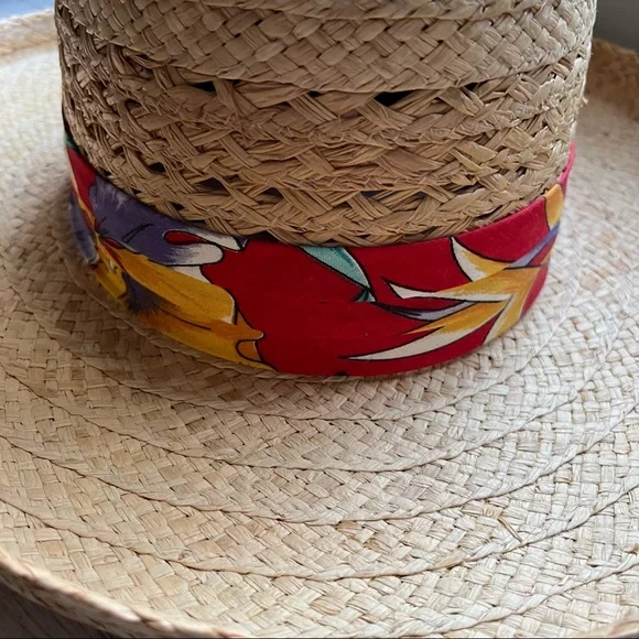 Raffia Straw Woven Tan Sun Hat with Tropical Band - Picture 5 of 13